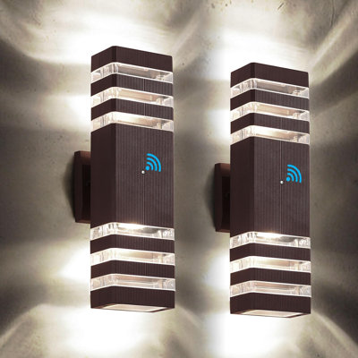 2 Pack Outdoor Wall Lights, Modern Dusk To Dawn LED Outdoor Lighting 2-Layer Outdoor Lights For House Exterior Wall Light Fixture Waterproof Up And Down Porch Lights For Garage Entryway