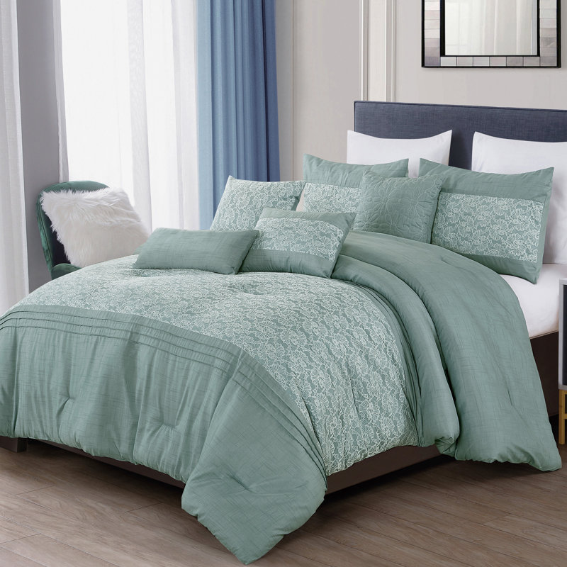 Ensemble d'édredon 7 pièces avec motif brodé, microfibre douce, 100% polyester, collection de literie toutes saisons