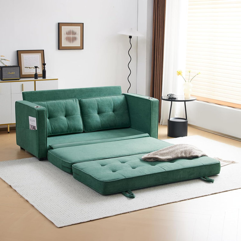 Deymi 64.2" Sleeper Sofa sofa bed, Blue Chenille
