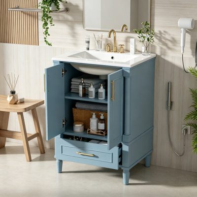 Meuble-lavabo moderne avec tiroir et dossier ouvert