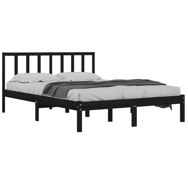 Bed Frame Solid Wood, 140 x 190cm, Black