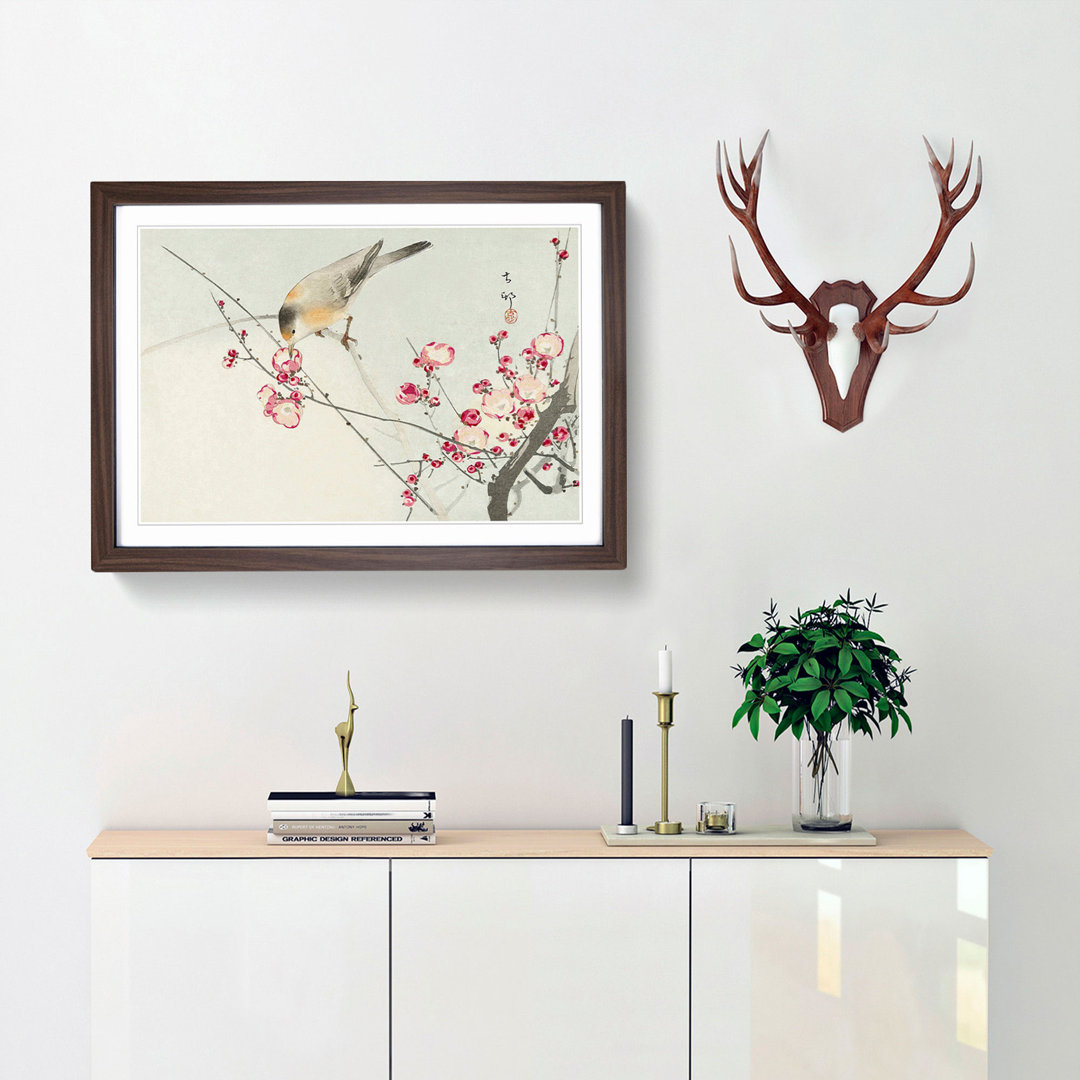 Songbird on a Blossom Branch by Ohara Koson - Framed Print