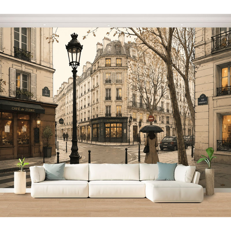 Papier peint adhésif autocollant de scène de rue Parisian, 100" L x 144" W