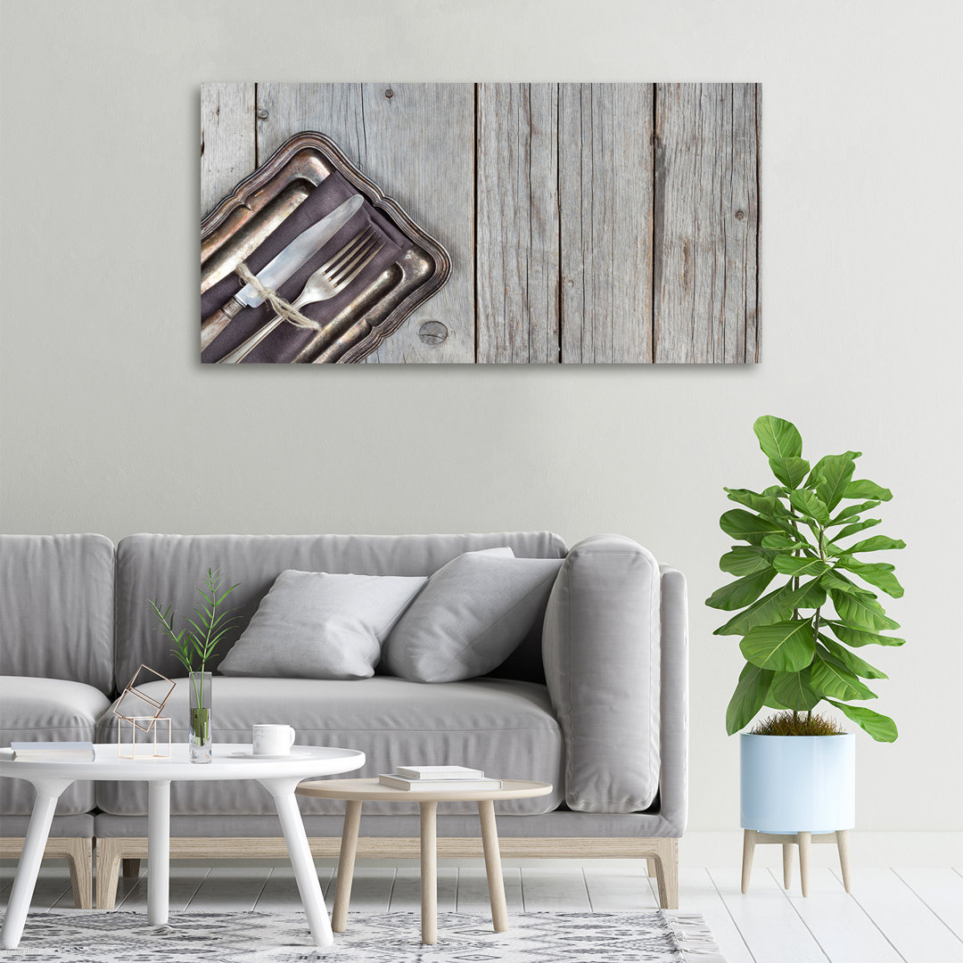 Besteck auf Brettern - Kunstdrucke auf Leinwand - Wrapped Canvas