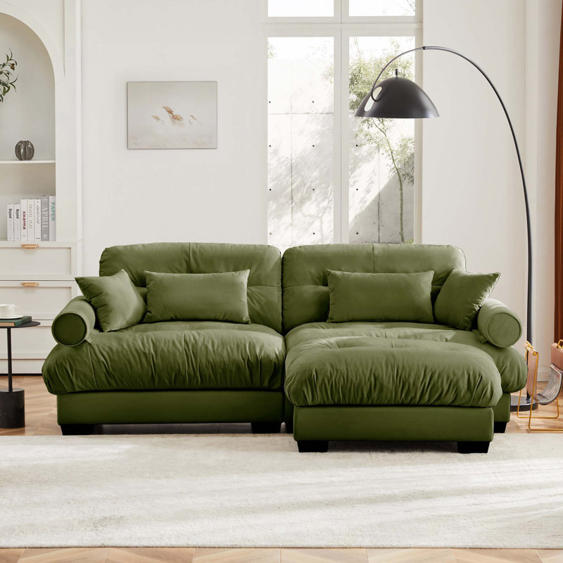 Canapé en L 3 places rembourré en tissu Santana, H 35 po x l 93,7 po x P 61,8 po, Vert olive