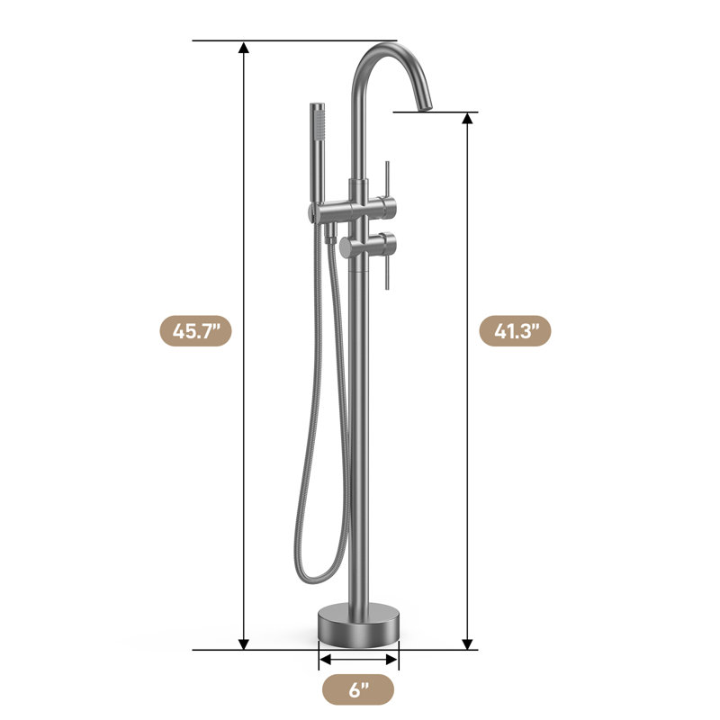 Robinet de baignoire avec douche à main, robinet de baignoire à fixation au sol avec robinet mélangeur haut débit, système de robinet de douche sur pied, joint d'huile brossé rond à double poignée FF012