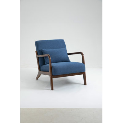 Mid Century Modern Accent Chair With Wood Frame, Upholstered Living Room Chairs With Waist Cushion, Reading Armchair For Bedroom Sunroom