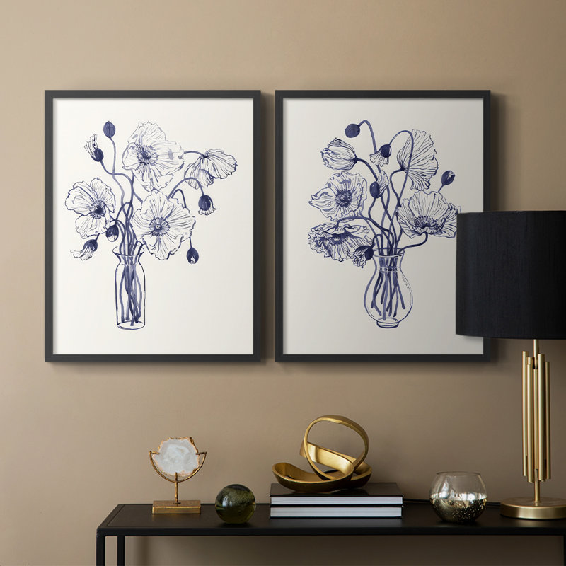 Impression coquelicots bleu marine I-Premium - prêt à accrocher - aucun clou requis - aucun clou requis, H 21 po x l 34 po
