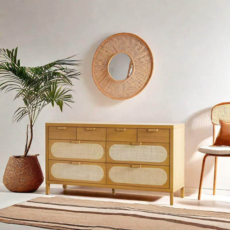 Commode 8 tiroirs Nordic Style, Brun pâle