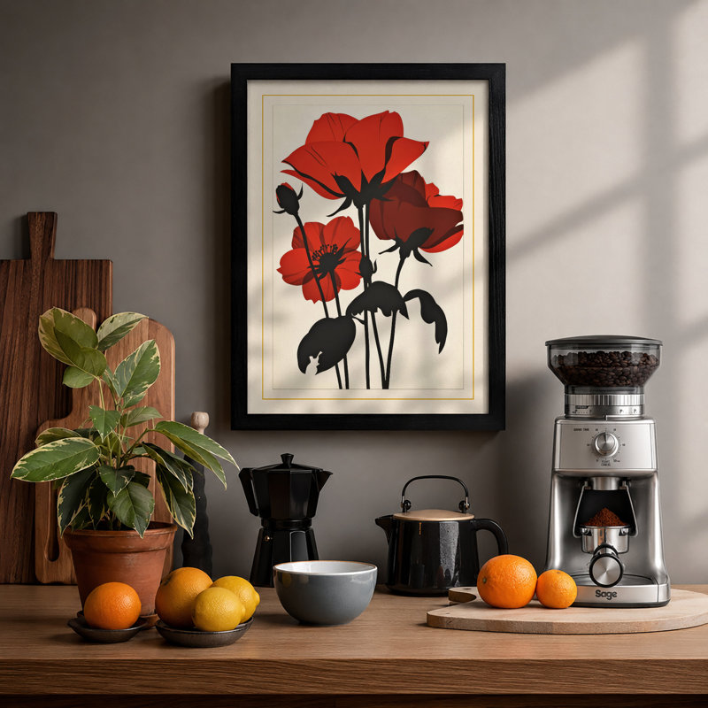 Red Roses In Black Botanical - Print, Black, A3 - 42.0 x 29.7 cm