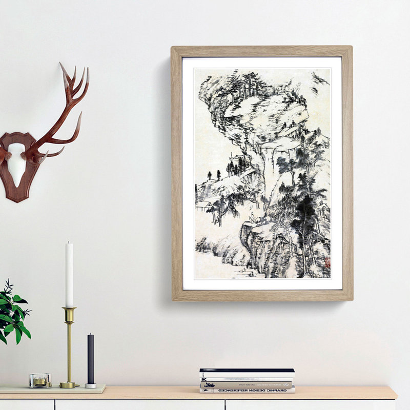 Landscape View by Bada Shanren - Picture Frame Painting Print, Oak Framed, 65cm H x 48cm W x 2cm D