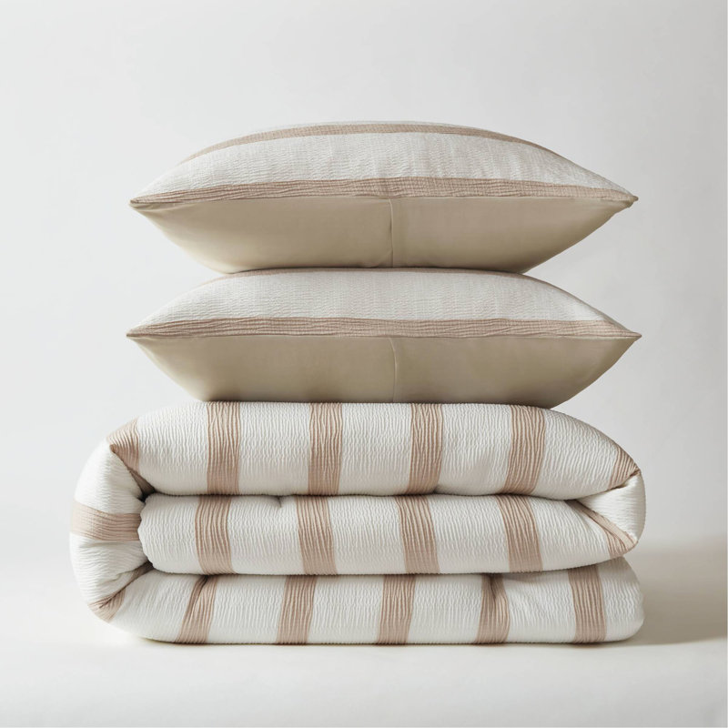 3-Piece Full/Queen Yarn-dyed striped comforter, taupe Striped