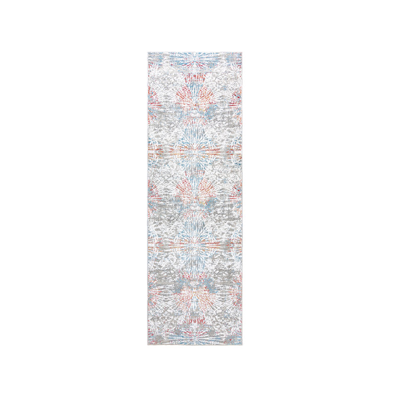 Tapis intérieur moderne en viscose bleu et gris Crius Virga, Tapis de couloir 2 pi 7 po x 8 pi