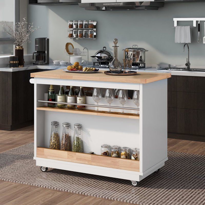 Lesi Solid Wood Top Kitchen Island, White