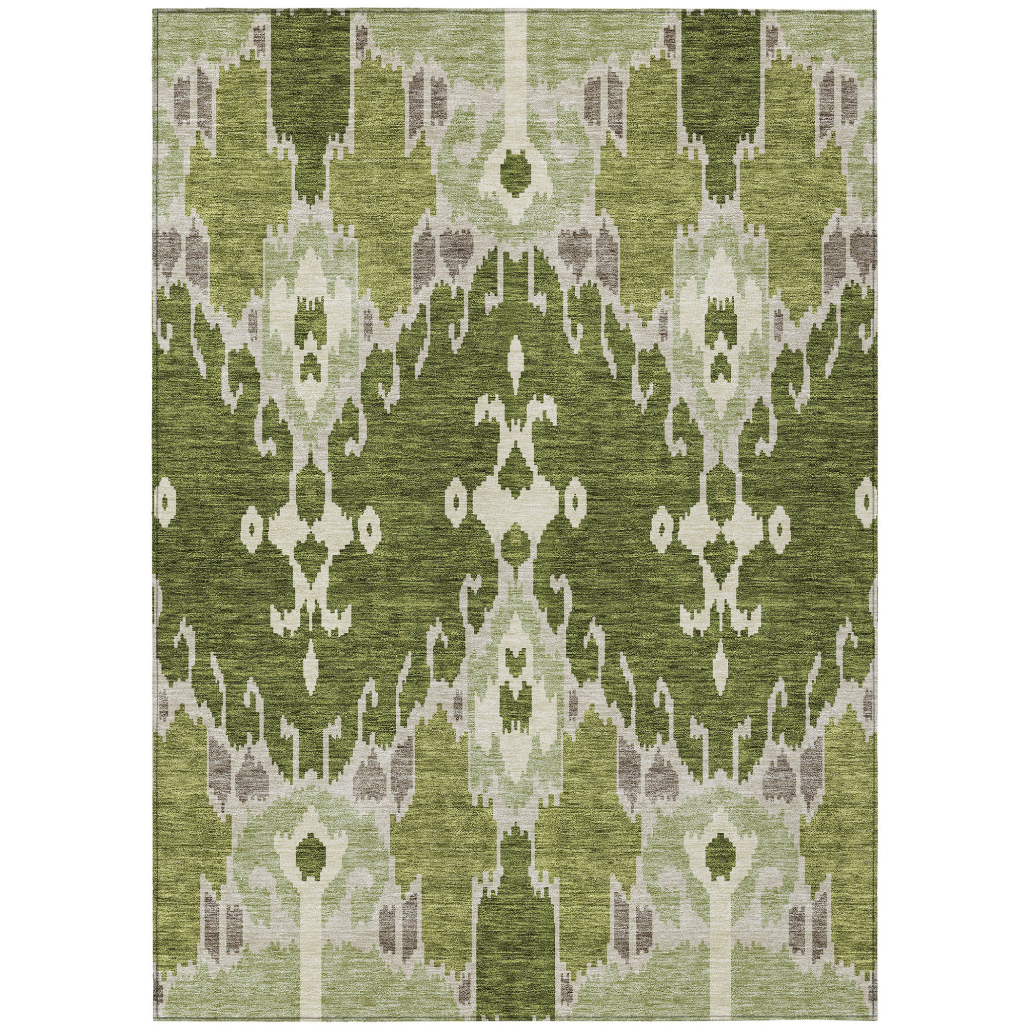 HomeRoots 10' X 14' Olive Green And Artichoke Green Ikat Washable ...