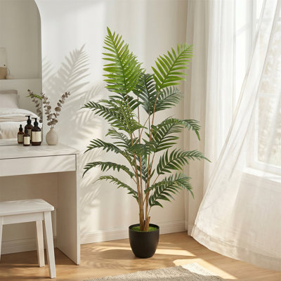 120 cm H Faux Fern Tree Plant in Cement Freestanding Planter