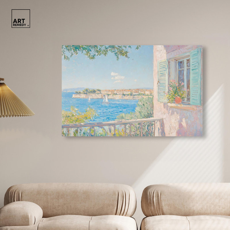 Toile vue méditerranée par Art Remedy, H 36 po x l 54 po, Toile tendue, Toile tendue