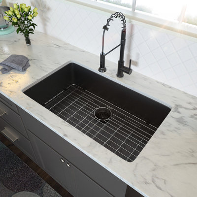 28 Inch Undermount Kitchen Sink 10 Deep Gunmetal Black 16 Gauge Stainless, Hand - Crafted, Soundproof, Condensation, Bottom Rinse And Rack Single Bowl, Made, Condensation