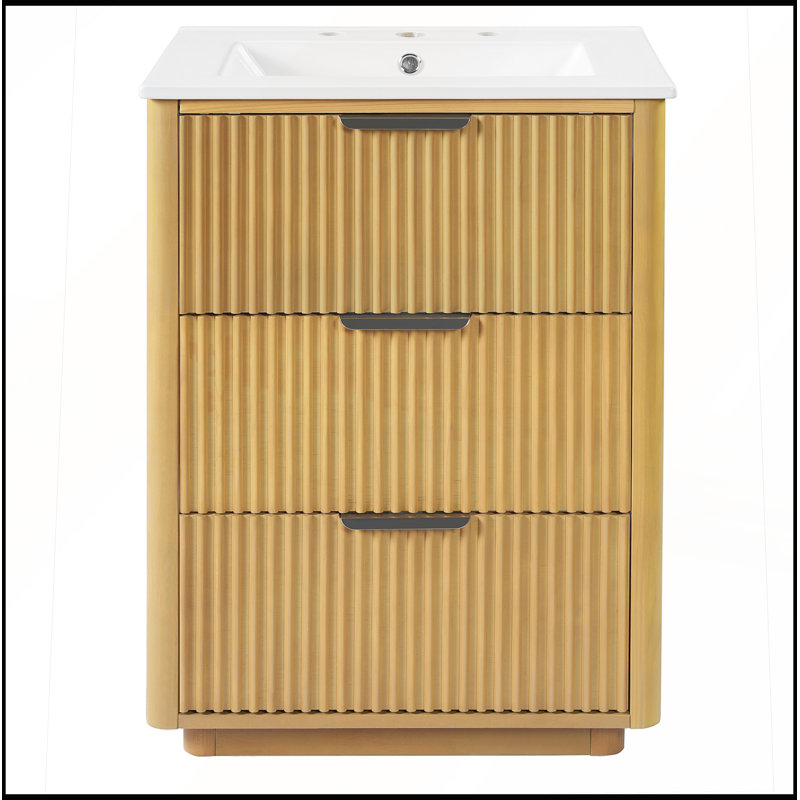 Meuble-lavabo de luxe moderne de 24 pouces avec lavabo en céramique, tablette ouverte et rangement fermé pour une conception élégante et efficace