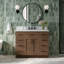 Meuble-lavabo simple en bois massif 42 po avec plateau en marbre Carrara de 1,5 po Thornaby-37279778-40743929