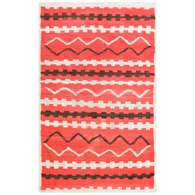 1890s Intense Bright Red Ground Transitional Antique Navajo Rug 4'4"x7'2" Carpet