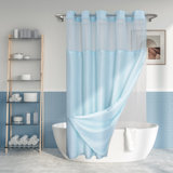 Bartek No Hook Slub Linen Textured Shower Curtain with Snap-in PEVA Liner Set