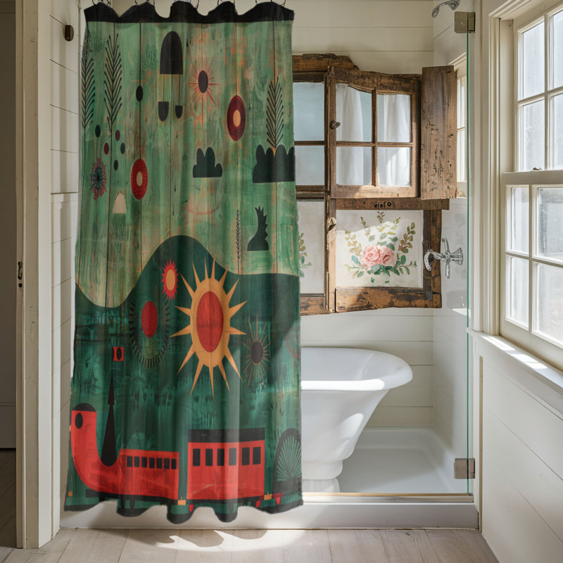 Zesty Train - Premium Shower Curtain, 74"H x 71"W