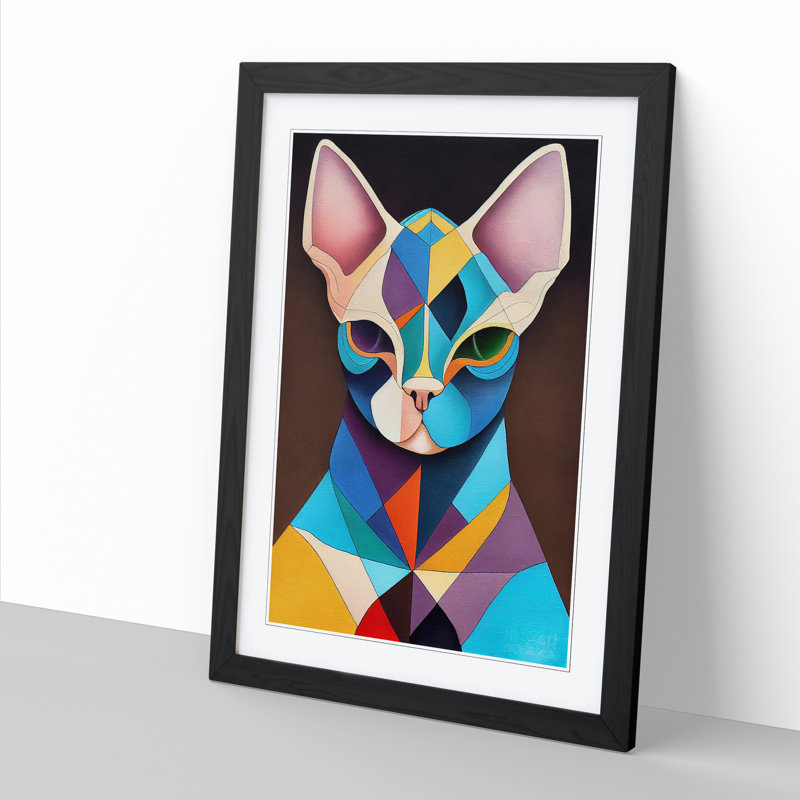 Sphynx Cat Patchwork - Single Picture Frame Painting, 46cm H x 34cm W x 2cm D, Black