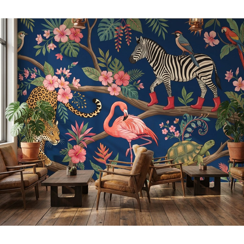 Papier peint animaux tropicaux jungle tropicale, 160 po x 108 po, Peler et coller