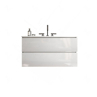 Meuble-lavabo mural blanc brillant 36 po avec lavabo en céramique et trois trous de robinet, 36 po, pré-assemblé