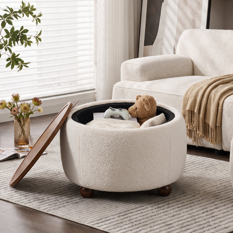 Table basse ronde avec repose-pieds rembourré avec plateau amovible, Beige