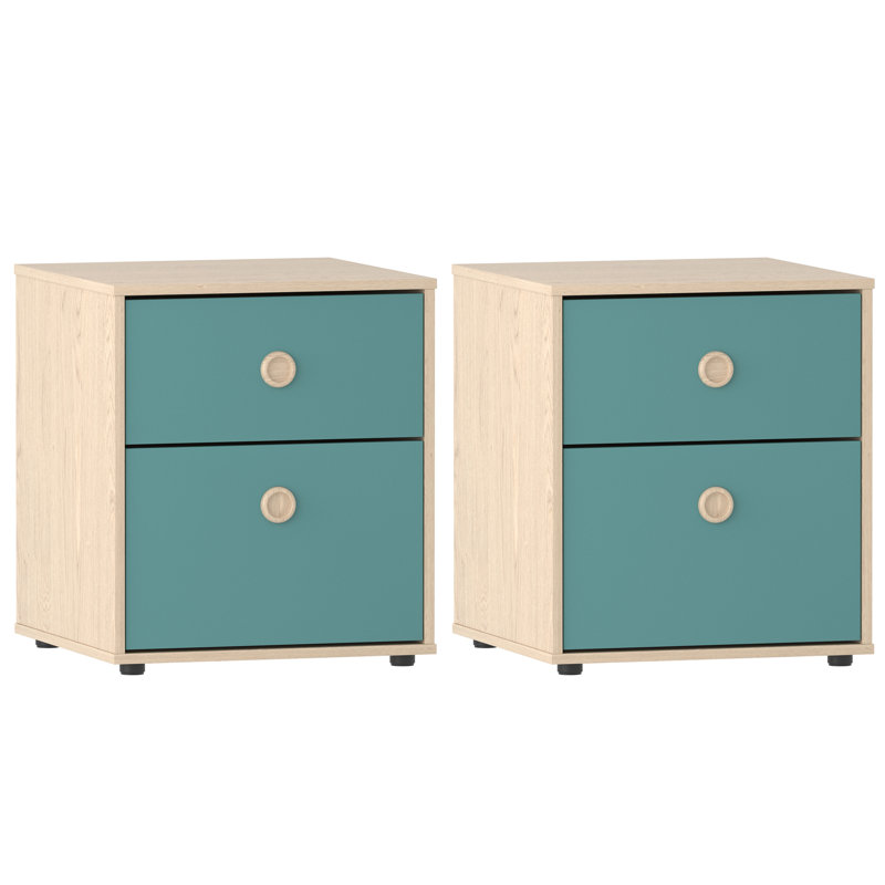 Karadyn 2 Drawer Nightstand, Blue/Oak
