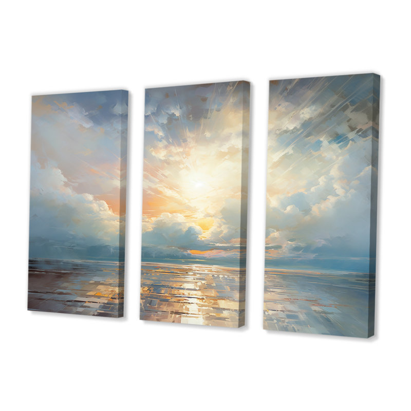 Rouleau - Ensemble de salon d'art mural plage et océan, Toile tendue, H 40 po x l 60 po x P 1 po