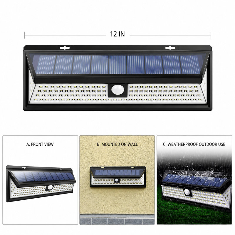 Applique murale d'extérieur à énergie solaire 12 "avec capteur de mouvement 6000K