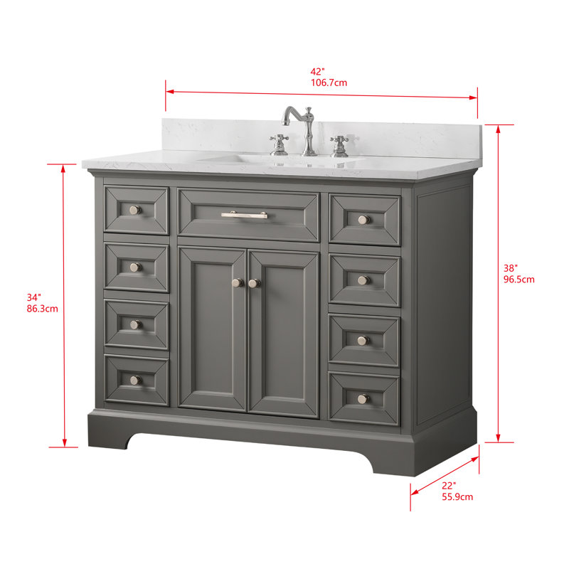 Thompson 42" W Single Bathroom Vanity, Gray/Brushed Nickel