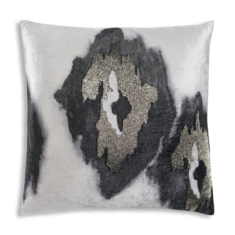 Housse de coussin et insert Jade Ikat, H 22 po x l 22 po, Gris / argent / étain, Carré