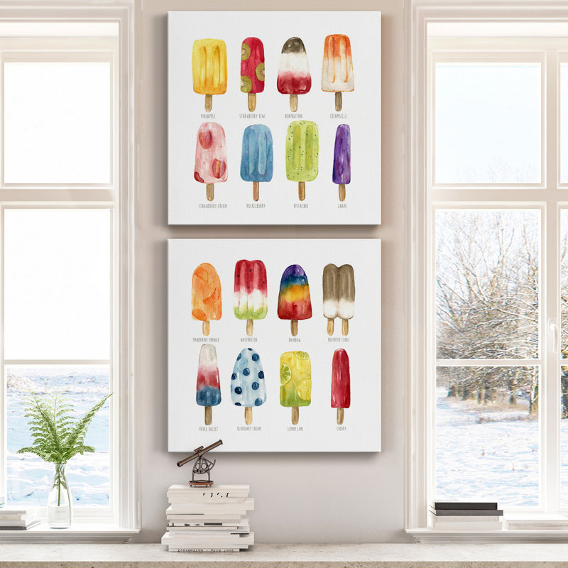 Popsicles Come Chill - ensemble de 2 reproductions d'art sur toiles tendues, H 40 po x l 80 po x P 1 po
