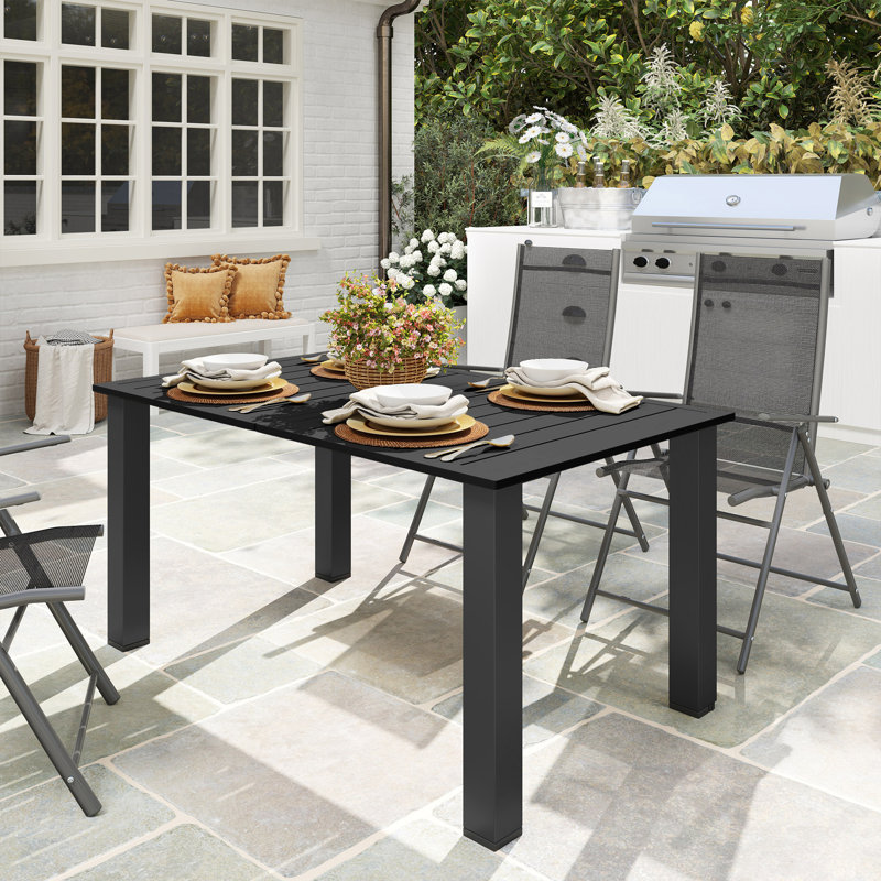 Rectangular Metal Outdoor Dining Table With Umbrella Hole , 150cm W 90cm D