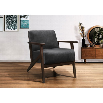 Siège contemporain gris foncé avec structure en bois massif et revêtement en velours rembourré pour accoudoirs de chaise de style moderne