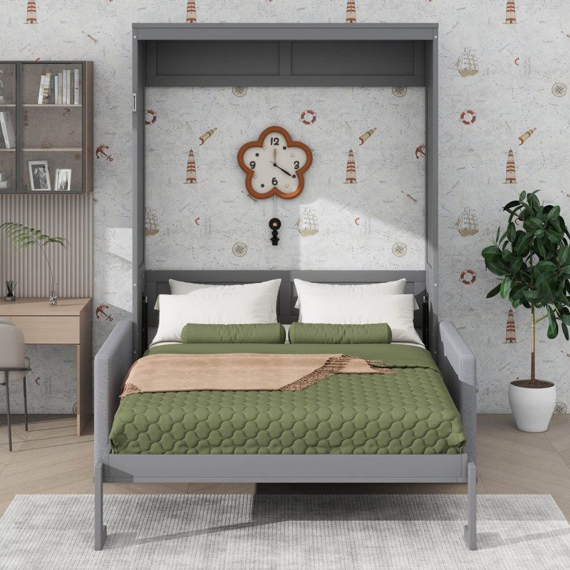 Grand lit escamotable mural avec coussin, Gris