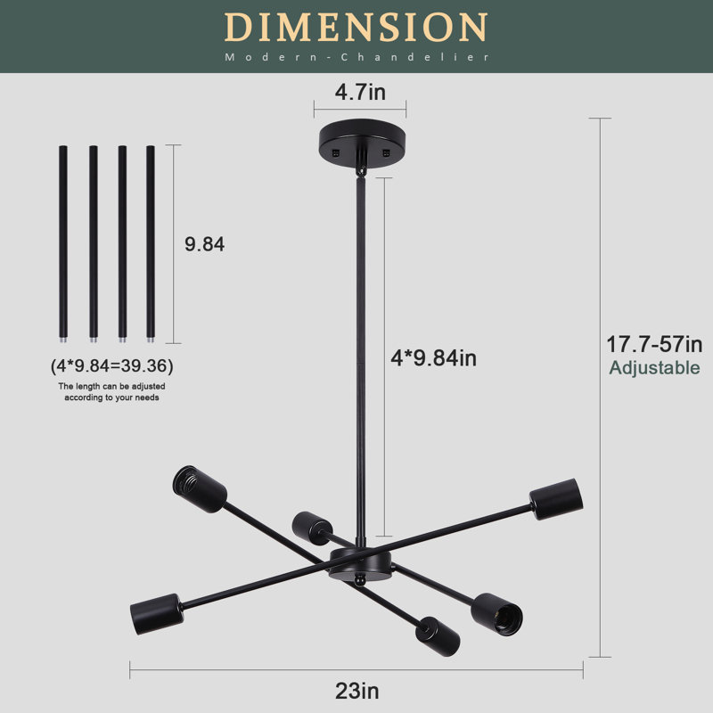 Montagnes 6 - Light Dimmable Sputnik Sphere Chandelier, Black