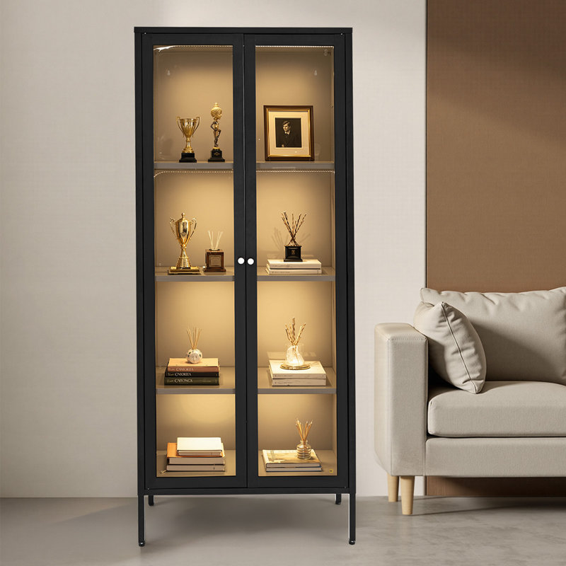 Vitrine lumineuse avec portes vitrées 66 po de hauteur et 4 niveaux