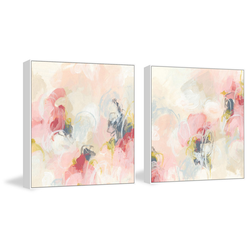 « cerise floral », ensemble de 2 reproductions de peintures à l’aquarelle encadrées sur toile, H 32 po x l 32 po x P 1,5 po