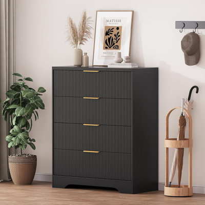 31.5" Dresser with 4 Drawers, Fluted Texture & Metal Handles, Compact Storage Cabinet for Bedroom, Living Room by Ebern Designs