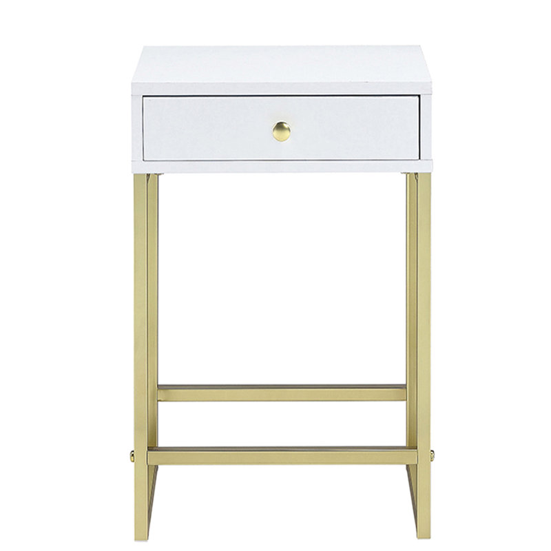 Table d'appoint rectangulaire blanche et laiton avec 1 tiroir, élégante pour le vestibule, mécanisme de tiroir coulissant lisse, 1 table, véranda, Essentials en métal