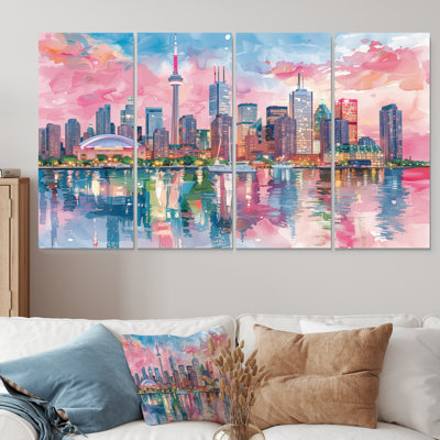 «Pink Toronto Cityscape View I - City Toronto», ensemble d'art mural