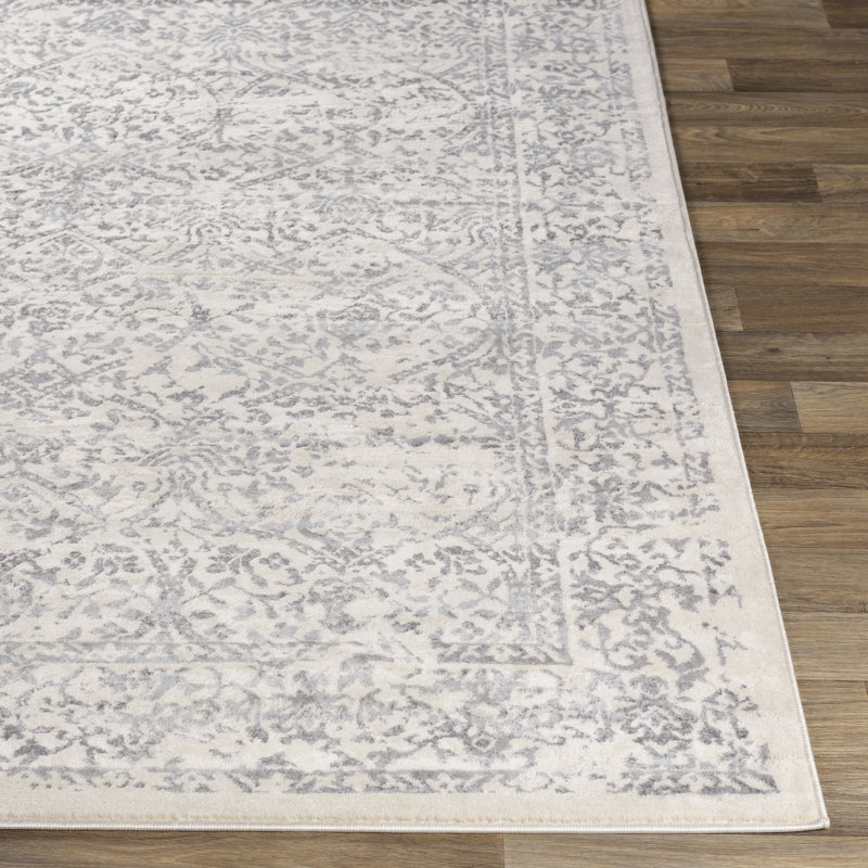 Tapis oriental gris / ivoire DeSoto, Rectangle 6 pi 7 po x 9 pi