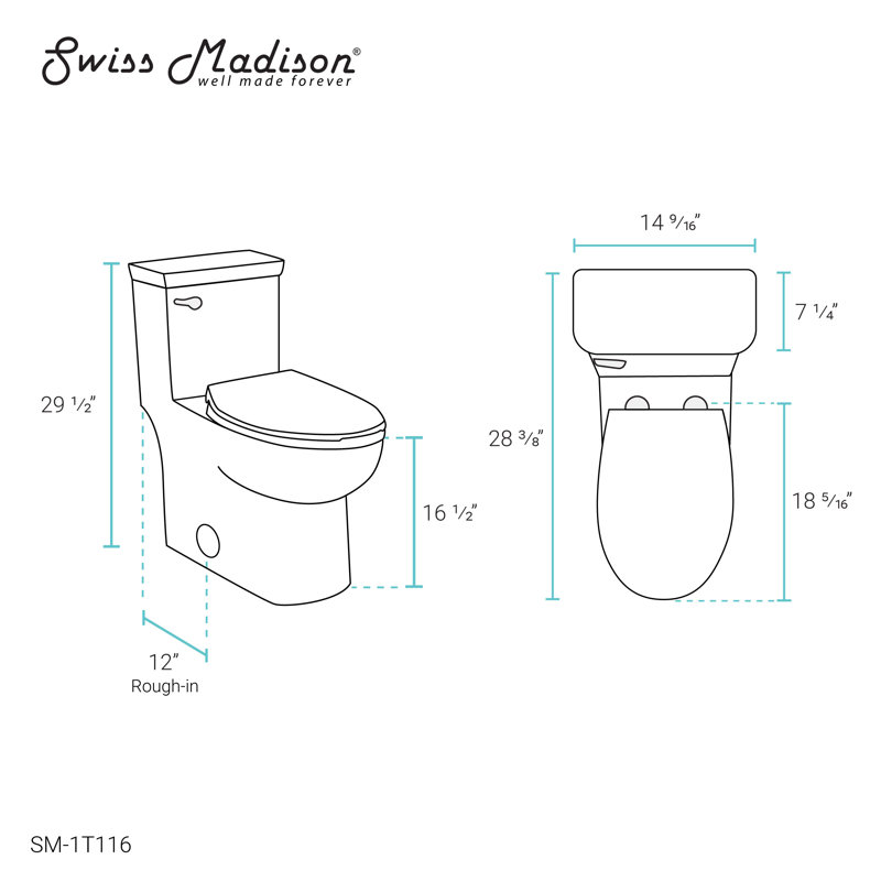 Toilette une pièce Classe, Gauche, Blanc brillant