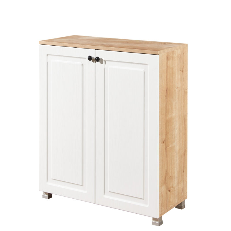 Modern Shoe Cabinet with 2 Doors, Sapphire Oak & Walnut Finish, 31.5 x 37.4 x 14.6 inches | 100% Melamine Coated Particle Board, Durable MDF Doors | Easy Assembly, Multiple Shelves, Stylish & Functional Design