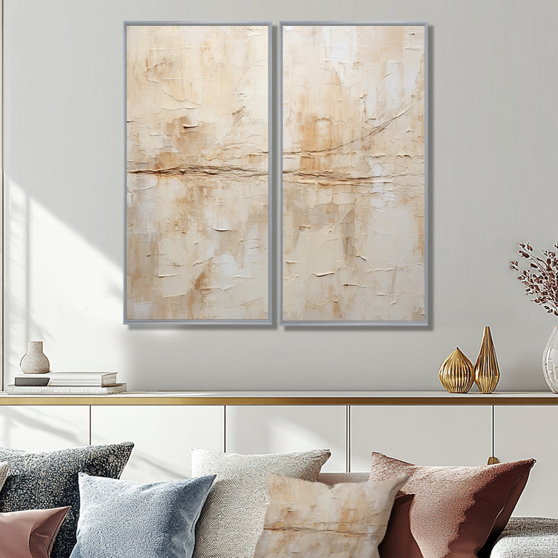 Minimalisme beige et blanc intemporel - art mural moderne bleu 2 panneaux, 40" H x 40" W, Impression encadrée flottante